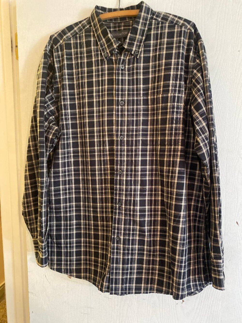 Men’s COVINGTON Black Plaid Wrinkle Free Easy Care Long Sleeve Shirt Sz L